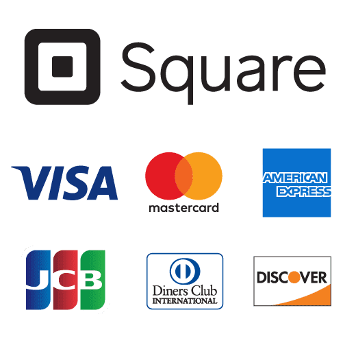 Square、 VISA、mastercard、JCB、AMERICANEXPRESS、Diners Club、DISCOVER